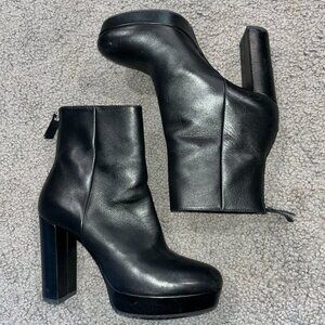 VIC MATIE 4" HEEL PLATFORM BACK ZIP BLACK LEATHER ANKLE BOOT  MADE IN ITALY - 37